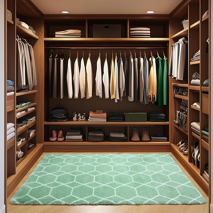 ONASAR Area Rugs for Bedroom Living Room, Washable 4x6 Fluffy Sage Green and White Throw Rug, Shaggy Geometric Floor Mat for Home Decor Aesthetic, Soft Plush Fuzzy Carpet for Nursery Kids Teen Dorm