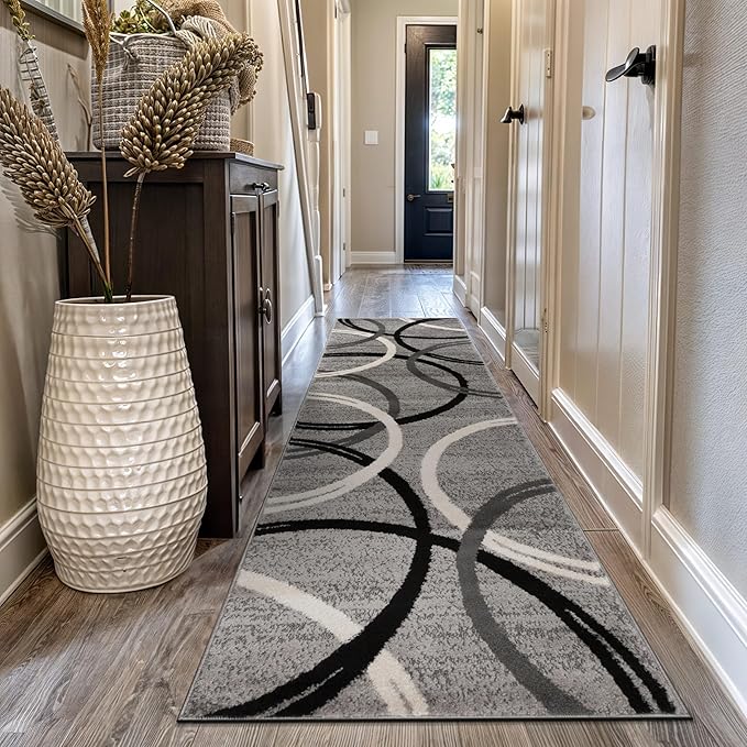 Rugshop Modern Wavy Circles Design Runner Rug 2'7" x 10' Gray