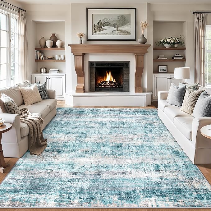 Area Rugs 10x12 Living Room - Washable Rug Modern Abstract Soft Large Neutral Non-Slip Carpet Indoor Floor Thin Carpets for Bedroom Dining Room Farmhouse Nursery Home Office Green