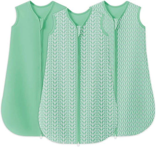 SWEET DOLPHIN Baby Sleep Sack 18-24 Months - 100% Cotton 2-Way Zipper TOG 0.5 Infant Wearable Blanket, Newborn Essentials Toddler 3 Pack Sleeping Sacks - Green
