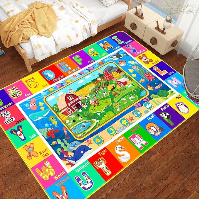 Kids Rug for Playroom, Kids Baby Playmat with Farm Sea Animal, Alphabet ABC Educational Rug, Floor Play Mat Carpet for Bedroom Preschool Classroom (59 X 39.4 INCH, Farm)