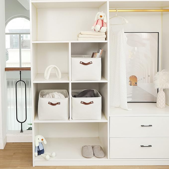 OrganiHaus Extra Large Fabric Storage Bins for Shelves 16x13in, Closet Storage Baskets for Shelf Organizing, Canvas Rectangle Bins for Organization, Linnen Baskets for Organizing - Off-White