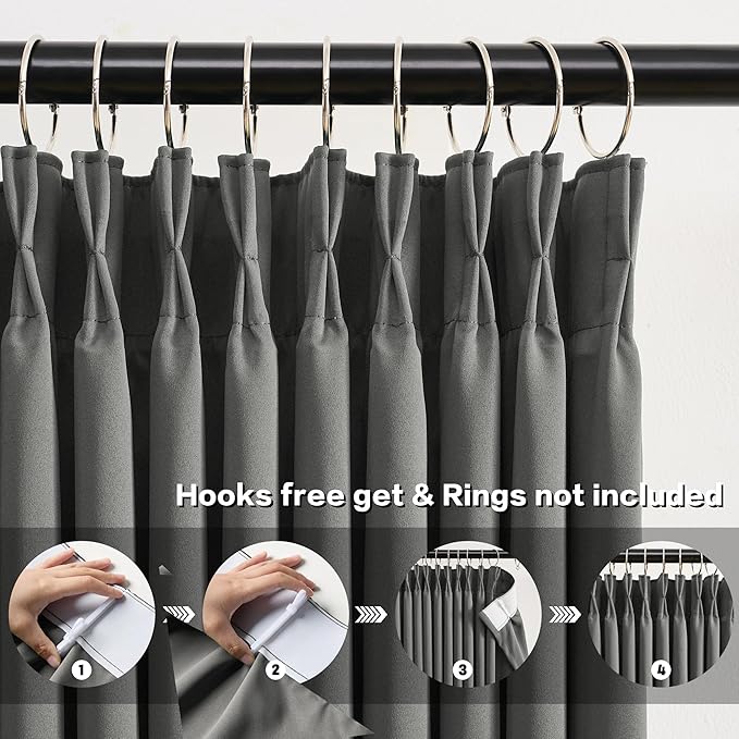 KEQIAOSUOCAI Extra Wide Blackout Curtains 102 Inches Long, Pinch Pleated Curtain for Sliding Door/French Door Room Divider Panels for Living Room 100 Inch Width 100x102 Grey