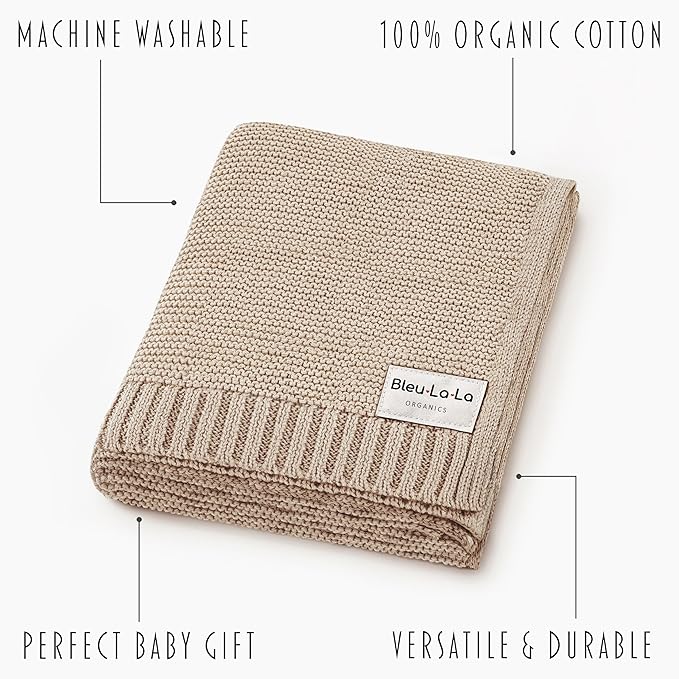Heritage Knit Organic Cotton Baby Blanket - Soft Warm Cozy Unisex Receiving Cuddle Stroller Crib Beige Blanket for Newborns, Infants Toddler, Boys and Girls (Oatmeal, 0-2 Years)