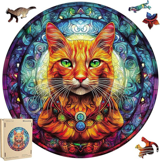 Cool Wooden Puzzle for Adults 500 Piece, Yellow Cat Wooden Jigsaw Puzzles, Beautiful Wooden Puzzle with Box Birthday Gifts for Adults and Kids Family Game(16.5 * 16.5in)