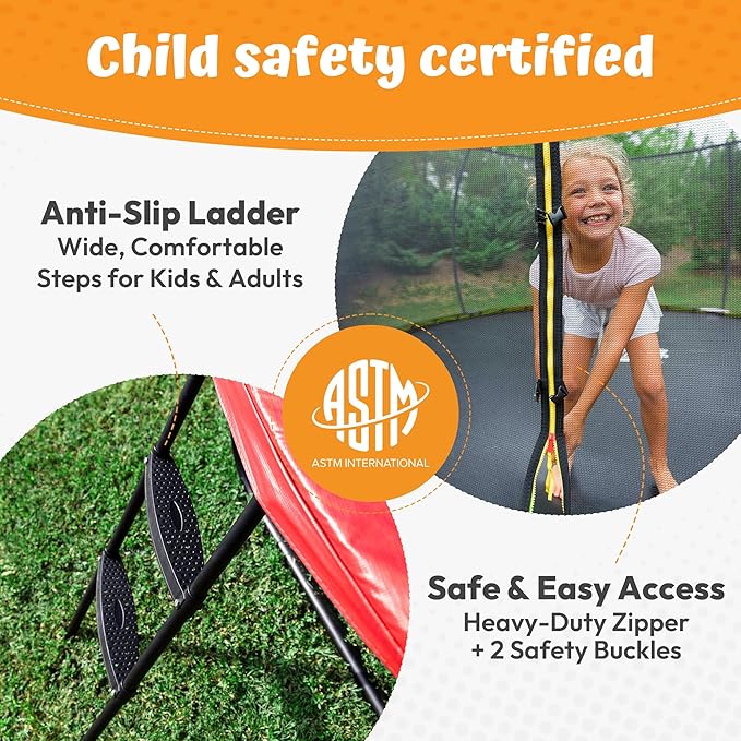 JUMPZYLLA Trampoline Outdoor 8FT 10FT 12FT 14FT 15FT 16FT with Enclosure and Ladder, ASTM Approved Recreational Trampoline for Kids and Adults, Anti-Rust Coated Frame