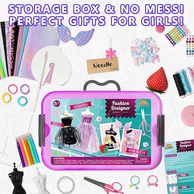 900+ Fashion Designer Kits for Girls with Mannequins-Kids Sewing Kits，Girls Fashion Design Gift，Arts and Crafts Kit，Girl Craft Activities Age 6 7 8 9 10 11 12