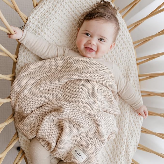Heritage Knit Organic Cotton Baby Blanket - Soft Warm Cozy Unisex Receiving Cuddle Stroller Crib Beige Blanket for Newborns, Infants Toddler, Boys and Girls (Oatmeal, 0-2 Years)
