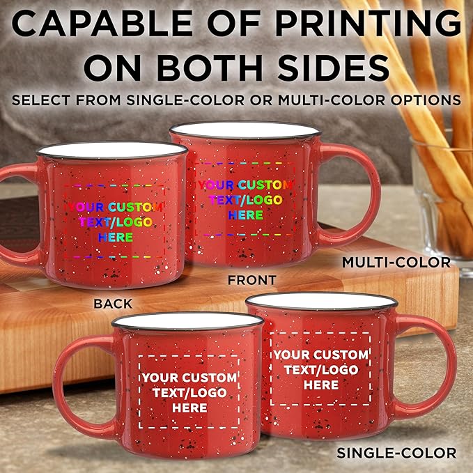 DISCOUNT PROMOS Custom Ceramic Campfire Coffee Mugs 13 oz. Set of 10, Personalized Bulk Pack - Perfect for Tea, Espresso, Cappuccino, Hot Cocoa - Red