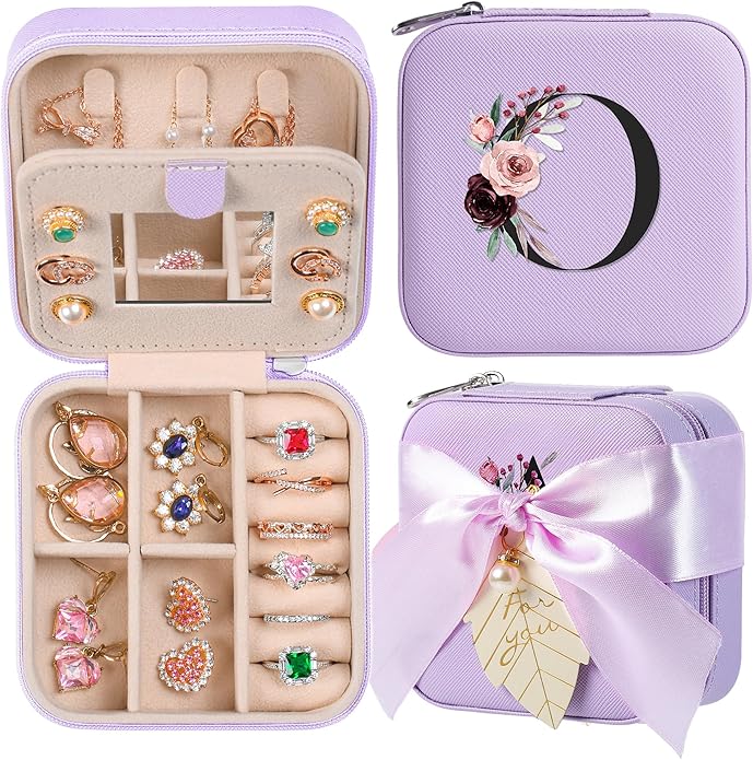 AYGXU Travel Jewelry Box for Women and Girls - Small Case With Initial A-Z - Teacher Gifts