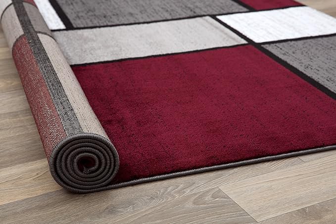Rugshop Contemporary Modern Boxes Area Rug 2' x 3' Red