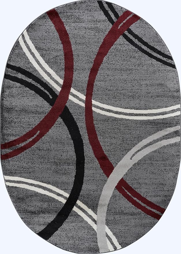 Rugshop Modern Wavy Circles Design Oval Area Rug 5' x 7' Red