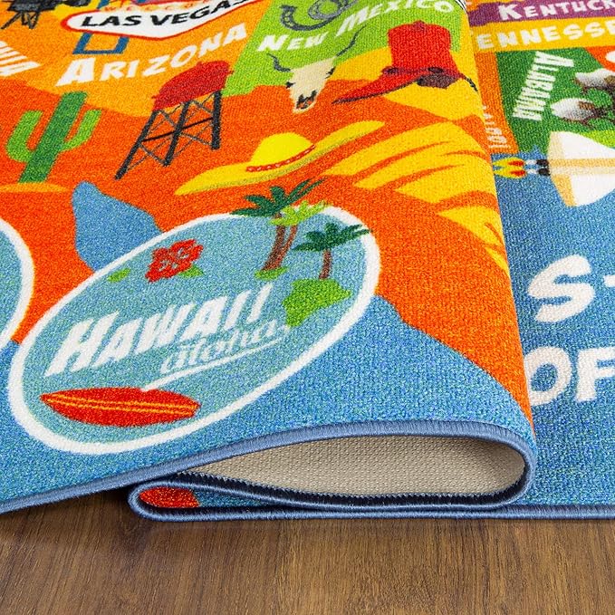 KC Cubs 3x5 USA United States Map Toy Car Road Rug – Educational Play Mat Carpet for Kids, Toddlers, Nursery, Classroom, Playroom, Baby Daycare