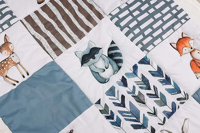 PINNKKU 3-Piece Crib Bedding Set for Boys, Includes Crib Skirt, Blanket, Sheet, Woodland Animals, Standard Size