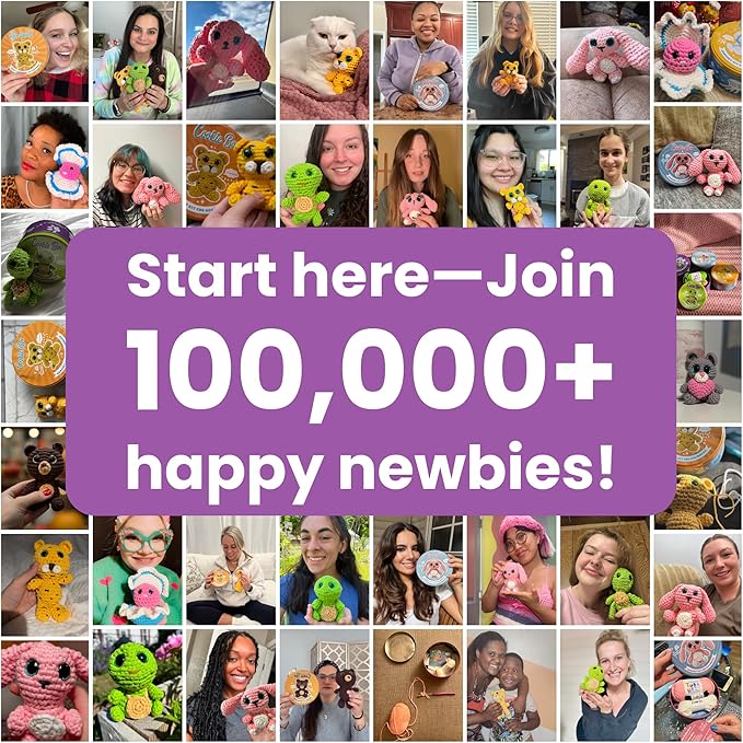 Cookie Box Crochet Kit for Beginners - Learn to Craft Amigurumi Stuffed Animals - Knitting Gift for Kids and Adults - Beginner-Friendly Yarn - Stitch-by-Stitch Video Tutorial - Turtle Hugo