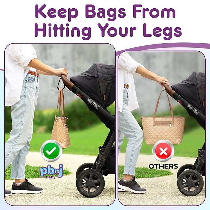 Stroller Hooks for Hanging Diaper Bags - Mommy Stroller Clip and Stroller Accessories Organizer Hook - Large Carabiner Clips for Mom Purse Shopping Grocery Bag and Accessory - (2 Pack) (Clips)