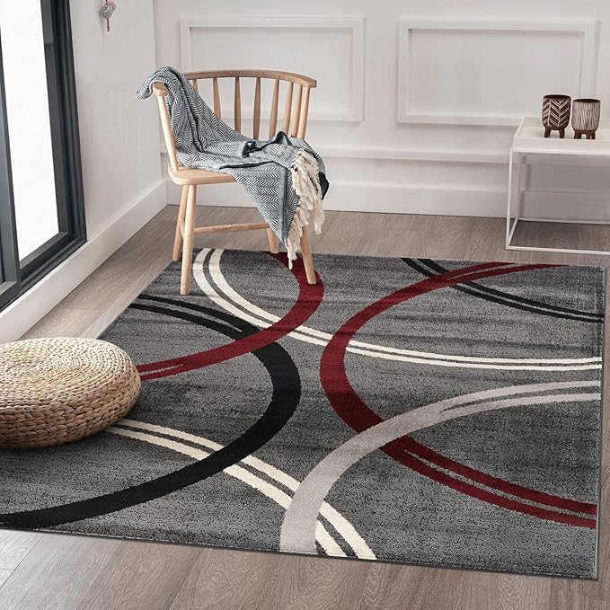 Rugshop Modern Wavy Circles Design Square Area Rug 6'6" x 6'6" Red