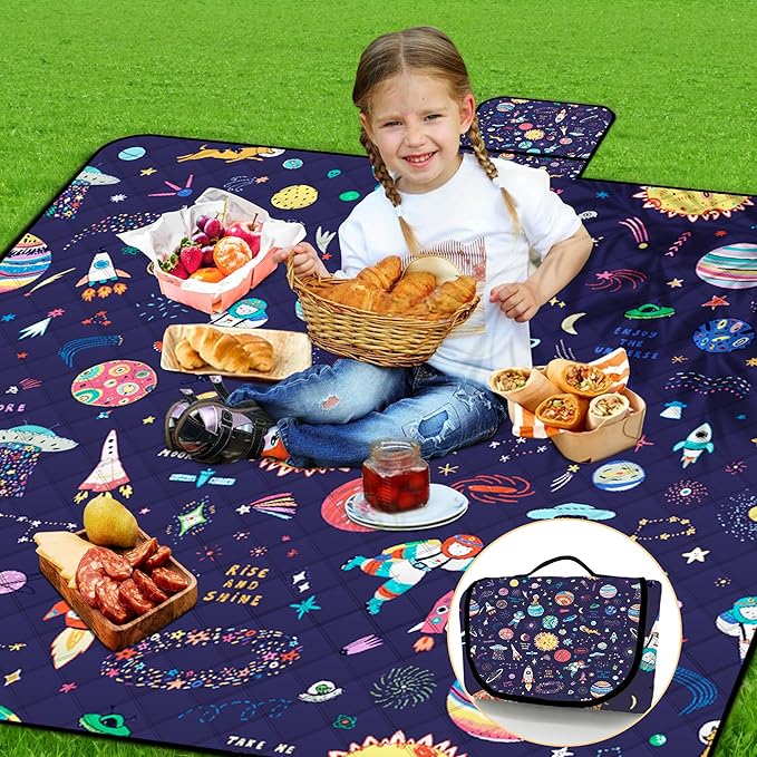 Extra Large Picnic Blanket Waterproof,80"x 80"Foldable Machine Washable Beach Blanket,Outdoor Blanket for 6-8 Adults,Suitable for Indoor Crawling,Park Beach,Camping,Hiking,Family Travel(Starry sky)