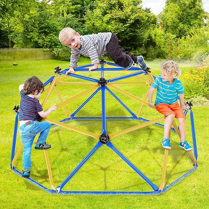 Climbing Dome, 6FT Geometric Dome Climber for Kids, Kids Indoor Outdoor Jungle Gym Supports 600lbs, Easy Assembly Playground Jungle Gym Backyard Play Equipment, Yellow+Blue
