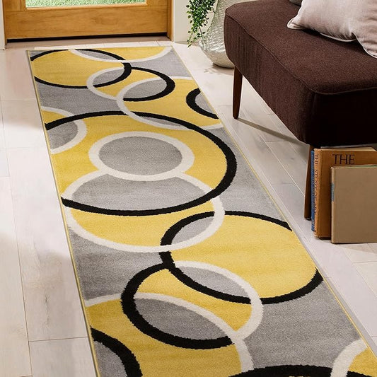 Rugshop Contemporary Abstract Circles Easy Maintenance for Home Office,Living Room,Bedroom,Kitchen Soft Runner Rug 2' x 10' Yellow