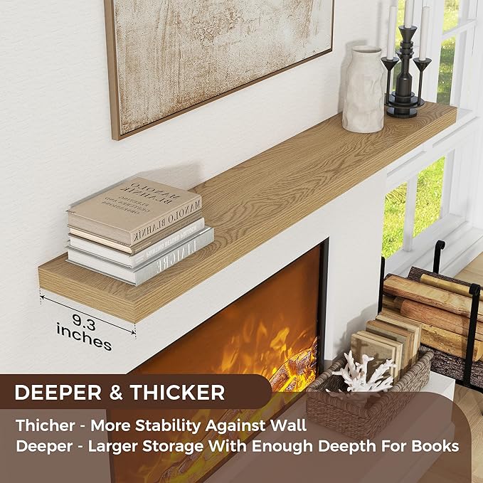 Floating Shelves for Wall, Large Wall Mounted Shelves with Invisible Brackets, Long Wood Floating Shelf for Living Room, Bedroom, Kitchen, Bathroom (Oak, 55" W x 9" D x 1.5" H)