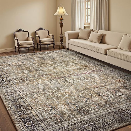 Lofus 5x7 Area Rug for Living Room,Brow Washable Area Rugs with Non-Slip Backing,Soft Neutral Carpets for Bedroom Dining Room Home Office Indoor Nursery