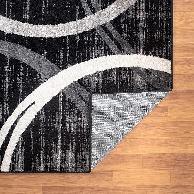 Rugshop Modern Wavy Circles Design Area Rug 8'8" x 12' Black