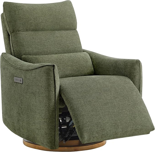 CHITA Swivel Rocker Recliner Chair, Power Nursery Glider Recliner, Nursery Rocking Chair with Adjustable Power Headrest, FSC Certified, Solid Wood Base, Moss Green