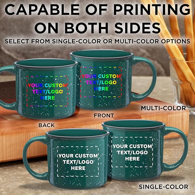DISCOUNT PROMOS Custom Ceramic Campfire Coffee Mugs 13 oz. Set of 50, Personalized Bulk Pack - Perfect for Tea, Espresso, Cappuccino, Hot Cocoa - Green