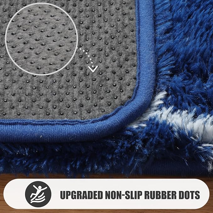 ONASAR Geometric Area Rugs 5x8 for Living Room, Fluffy Moroccan Navy and White Rug for Boys Bedroom Home Decor Aesthetic, Soft Shaggy Plush Floor Carpet for Kids Girls Teen Nursery Playroom Office