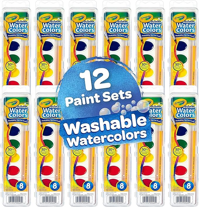Crayola Washable Watercolor Paint Sets for Kids (12ct), Bulk Classroom Art Supplies for Preschool & Kindergarten, Classroom Learning Activities for Toddlers