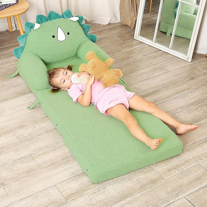 Foldable Kids Sofa, Triceratops Toddler Couch with Tri Folding Foam Cushions, Comfy Kids Couch for Age 3-6