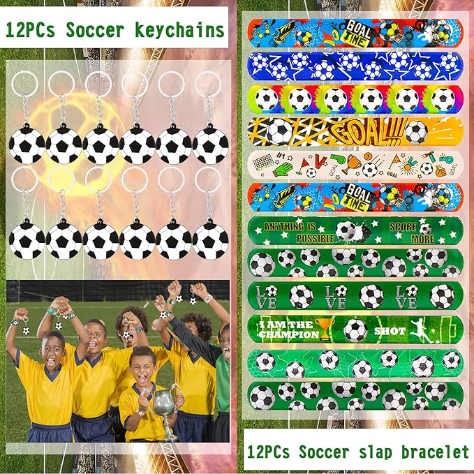 158Pcs Soccer Party Favors - Bags, Whistles, Balls, Slap Bracelets, Keychains, Stickers, Tattoos for Party Goodie Bags