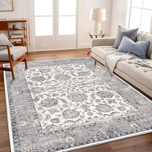 9x12 Washable Area Rug Medallion Distressed Design Boho Medallion Non-Shedding Easy Care Ideal for High Traffic Areas in Living Room Bedroom Kitchen Office Coffee Table Large Carpet