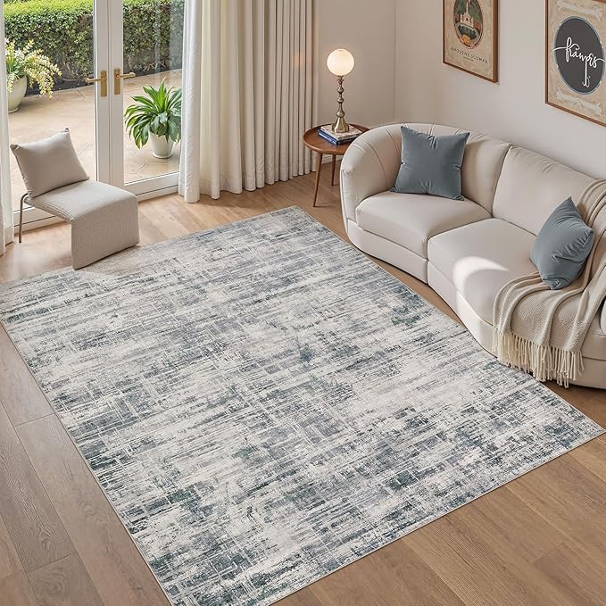Area Rug for Living Room: 5x7 Washable Neutral Abstract Modern Soft Rugs Non Slip Indoor Floor Stain Resistant Carpet for Bedroom Dining Room Office Nursery - Gray