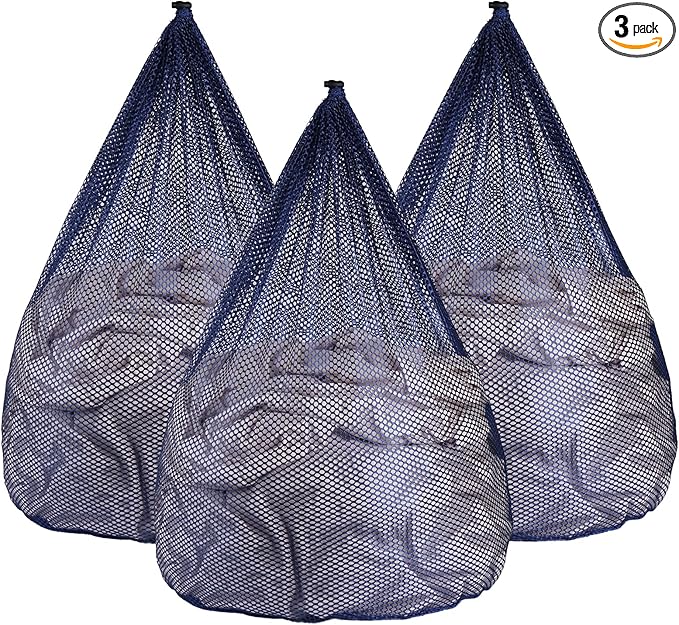 3Pcs Mesh Laundry Bags Washing Machine Mesh Wash Bags Jumbo for Delicates Clothes,Bed Linen,Toys with Drawstring Closure Sturdy(3 XXLarge 28 x 26 Inches, Blue)