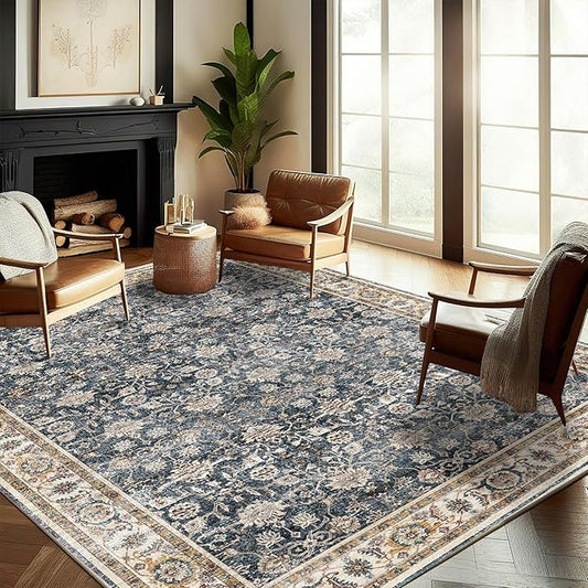 Washable Area Rug 8'x10' Retro Boho Design Non-Shedding Non-Slip Easy Care Ideal for High Traffic Areas in Living Room Bedroom Office Coffee Table Kitchen Large Carpet