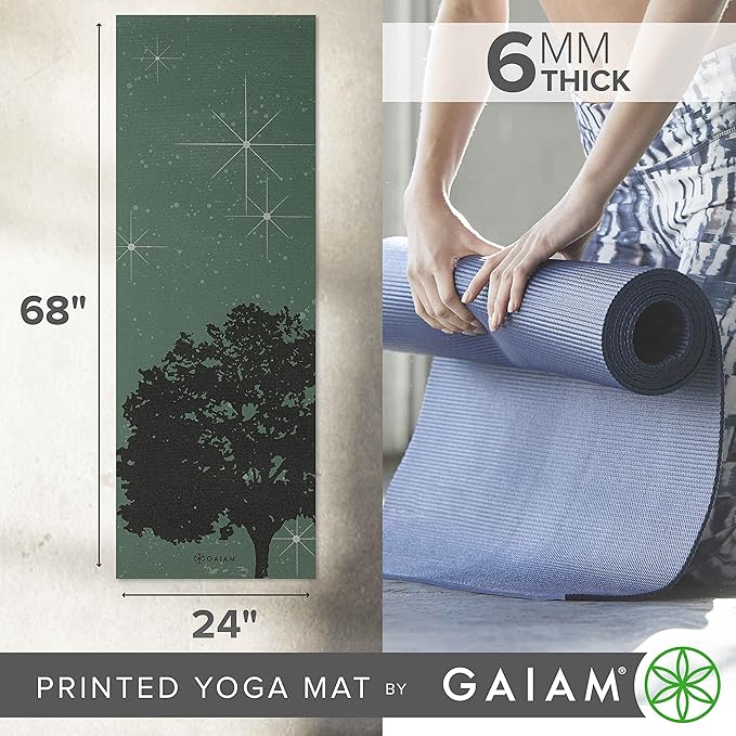 Gaiam Yoga Mat - Premium 6mm Print Extra Thick Non Slip Exercise & Fitness Mat for All Types of Yoga, Pilates & Floor Workouts (68"L x 24"W x 6mm Thick)