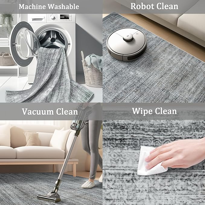 5x7 Area Rug Living Room Rugs - Washable Rug Large Modern Abstract Soft Thin Carpets Indoor Floor No Slip Vintage Carpet for Bedroom Under Dining Table Nursery Home Office Decor Gray Blue