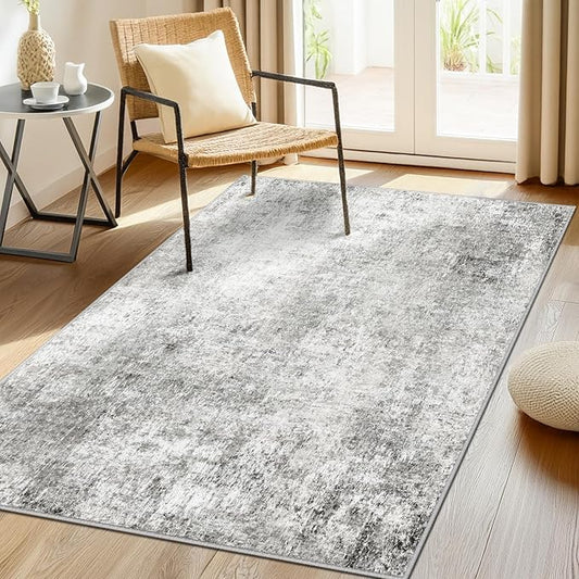 Washable Area Rugs 3'x5' Non-Slip Modern Abstract Soft for Living Room Entryway Bedroom Nursery, Print Pattern, Gray White Grey