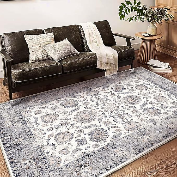 8x10 Washable Area Rug Medallion Distressed Design Boho Medallion Non-Shedding Easy Care Ideal for High Traffic Areas in Living Room Bedroom Kitchen Office Coffee Table Large Carpet