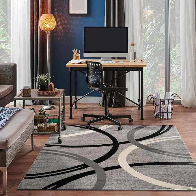 Rugshop Modern Wavy Circles Design Square Area Rug 6'6" x 6'6" Gray