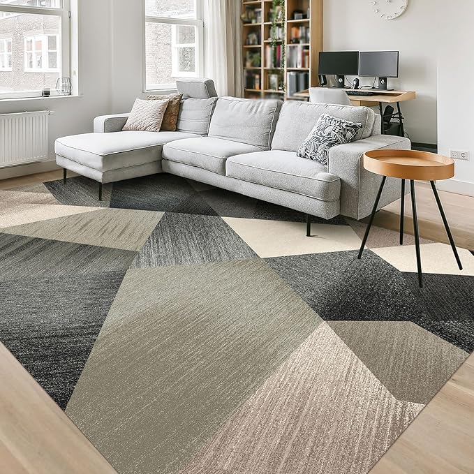 HOMFINE Washable Modern Area Rug - Geometry Style 5x7 Rugs for Living Room, Bedroom, Machine Washable Rug Soft Non Slip Non Shedding Area Rug - Green, 5'x7'