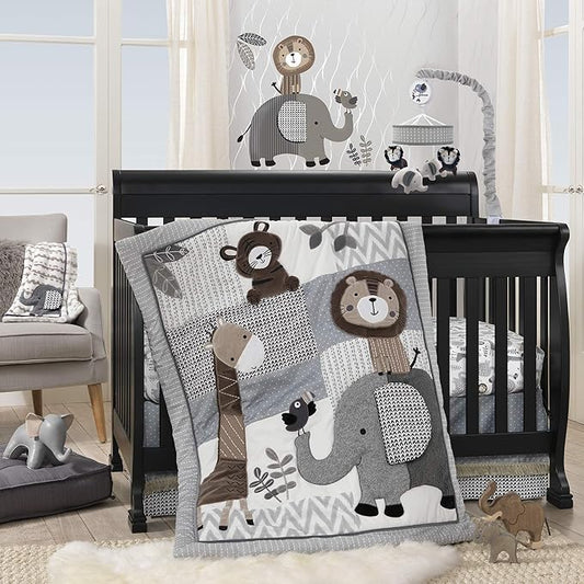 Lambs & Ivy Urban Jungle 4-Piece Crib Bedding Set - Gray, Brown, White, Jungle
