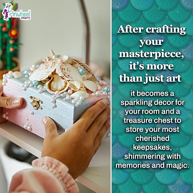 Pinwheel Crafts Mermaid DIY Jewelry Box Kit for Girls Ages 6+ - 530Pc Make Your Own Jewelry Box, DIY Craft Kits - Mermaid Craft Gifts - Painting Arts and Crafts for Girls 4-6 7 8 Years