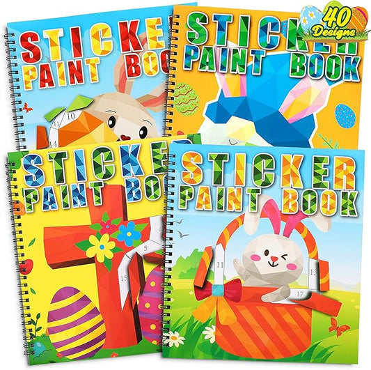 90shine 4PCS Easter Crafts for Kids Ages 4-8 Sticker Books - Basket Stuffer Gift Includes Bunny Egg Chick Gnome and More Designs Create 40 Pictures