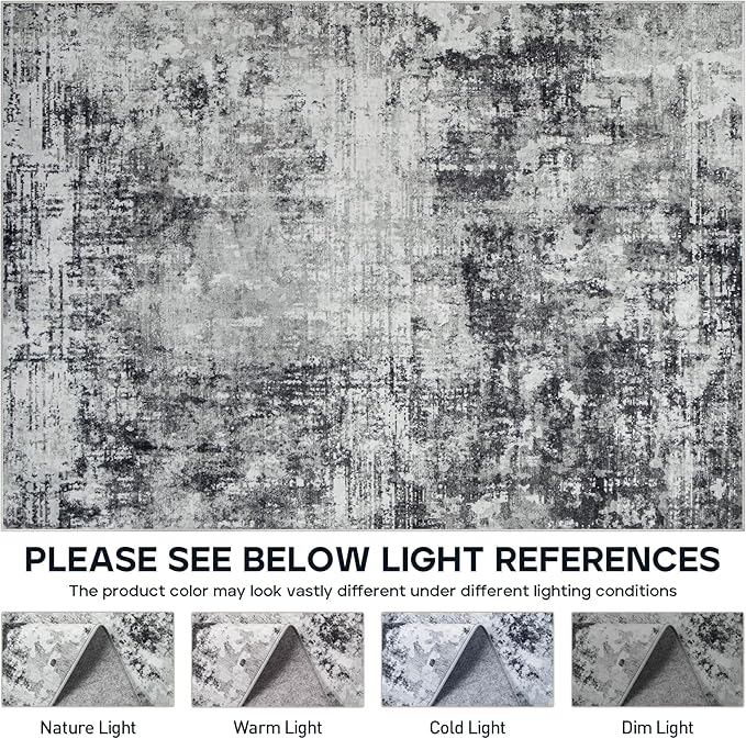 8x10 Area Rugs for Living Room Rug Washable: Modern Large Rug for Dining Room Bedroom Carpet Non Slip 8 by 10 Indoor Abstract Nursery Home Office Black Grey