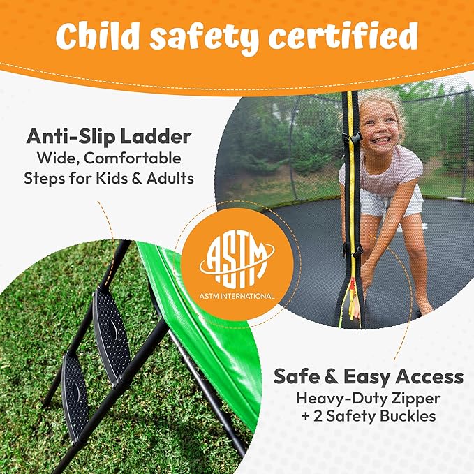 JUMPZYLLA Trampoline Outdoor 8FT 10FT 12FT 14FT 15FT 16FT with Enclosure and Ladder, ASTM Approved Recreational Trampoline for Kids and Adults, Anti-Rust Coated Frame