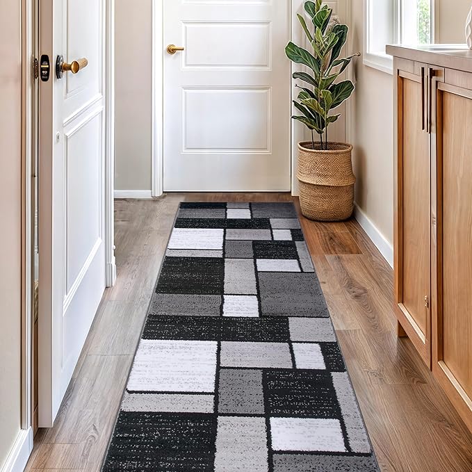 Rugshop Contemporary Modern Boxes for Home Office,Living Room,Bedroom,Kitchen Non Shedding Runner Rug 2'7" x 10' Gray