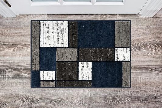 Rugshop Contemporary Modern Boxes Area Rug 2' x 3' Navy